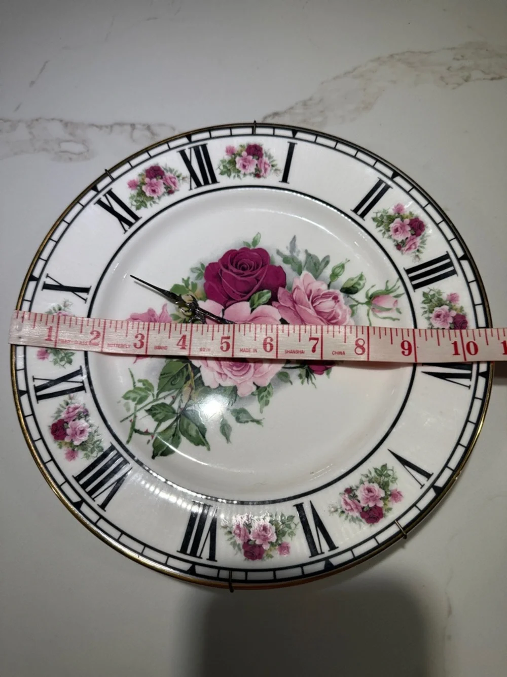 ALLYN NELSON Collection Battery Clock, pink Roses, Roman Numerals